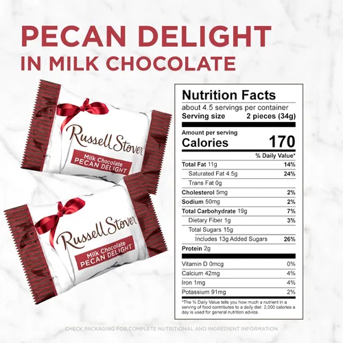 Vista 2 de Russell Stover Bolsa de regalo de caramelos de chocolate con leche y delicia de nuez pecán, 5.4 oz.
