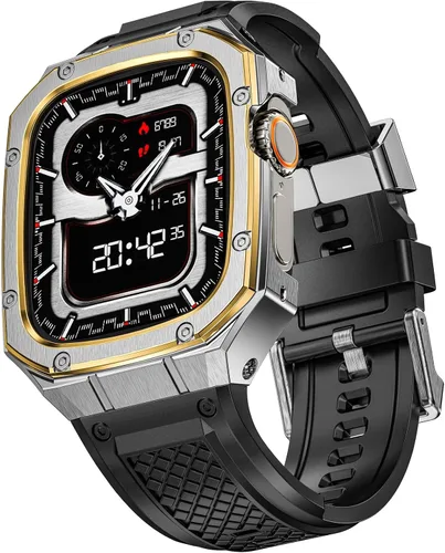 Vista 14 de SUPLINK Caja y Correa de Acero Inoxidable Compatible con Correas de Apple Watch 40mm 41mm 38mm para Hombre, Funda Resistente con Amortiguador