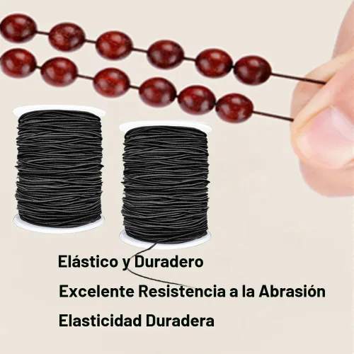 Vista 5 de Cuerda elástica para pulseras, 2 rollos de 1 mm de cuerda elástica resistente para hacer joyas, collares, encordado (negro)