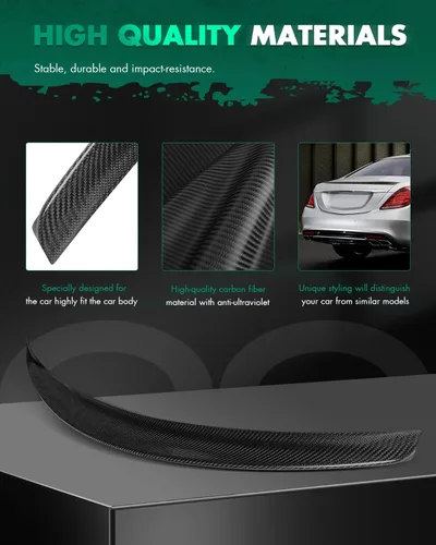 Vista 4 de SCITOO Alerón de alerón de ventana trasera de fibra de carbono para Mercedes-Benz W222 Clase S Sedán negro brillante Alerón trasero para maletero