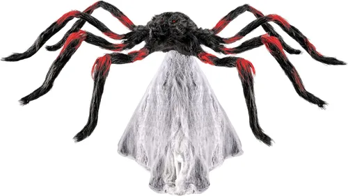 Vista 9 de Spirit Halloween 21 pulgadas LED rojo y negro saltando araña animatrónica, multicolor