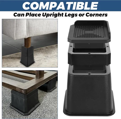 Vista 4 de 20 elevadores de cama resistentes ajustables de 3 a 7 pulgadas, elevadores de muebles en forma de L para sofá, escritorio, patas de gabinete