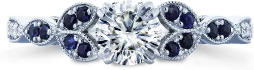 Vista 2 de Kobelli Anillo de compromiso frondoso de moissanita redonda con detalles de zafiro azul 5/8 CTW Oro blanco de 14 k (GH/VS, GH/I)