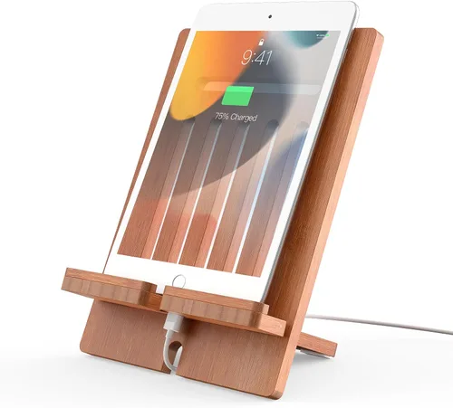 Vista 11 de Pezin & Hulin Soporte ajustable de bambú para tableta, soporte para teléfono celular de escritorio compatible con Pad Air/Pro/Mini, lector