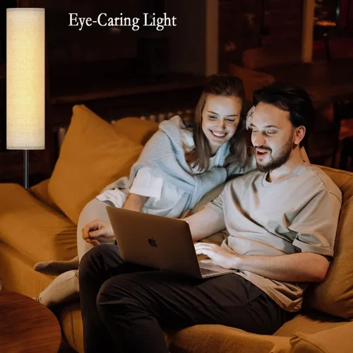 Vista 2 de Lámpara de pie para sala de estar, lámpara de pie LED ajustable con control remoto, lámpara de pie moderna alta con pantalla beige, luz LED suave