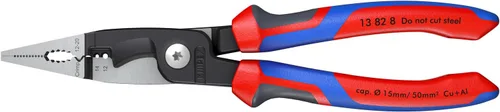 Vista 3 de Knipex Tools 13 82 8, Alicates de instalación eléctrica 6 en 1 con mango de agarre cómodo, Rojo y Azul