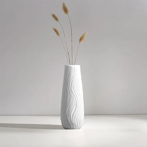 Vista 3 de Jarrón de cerámica blanca, 8.4 pulgadas de alto, florero artístico de estilo clásico para chimenea, dormitorio, cocina, sala de estar, centros