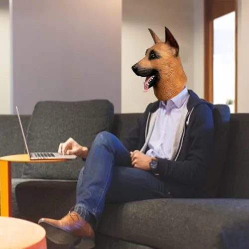Vista 6 de MAKEATREE Máscara de cabeza de perro pastor alemán divertido animal de látex de goma accesorios de decoración para adultos hombres fiestas Halloween