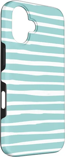Vista 3 de iPhone 16 Cute Pastel Mint Green Aqua & White Wavy Stripe Case