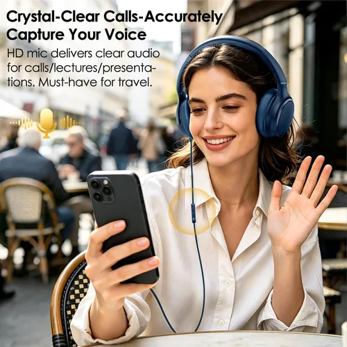 Vista 3 de Auriculares con cable USB C sobre la oreja con micrófono HD Auriculares Azul