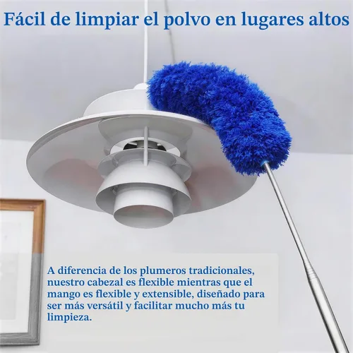 Vista 5 de Plumero de telaraña con poste de extensión de 100 pulgadas, plumeros para limpieza con 2 cabezales de plumero, plumero de microfibra lavable
