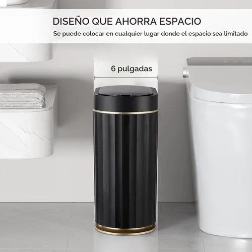 Vista 5 de ELPHECO - Cubo de basura negro para baño con tapa de 2 galones, basurero automático estrecho con sensor, papelero inteligente impermeable