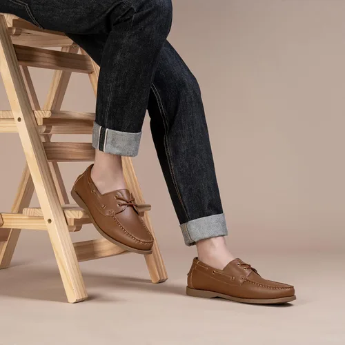Vista 2 de Vostey Zapatos sin cordones para hombre, con soporte de arco, zapatos de barco para hombre, mocasines ligeros de 2 ojos
