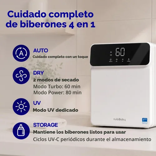 Vista 8 de HubiBaby Smart UVC LED Desinfectante y secadora para biberones, control de aplicación y ajustes de tiempo personalizados, capacidad XL para 18