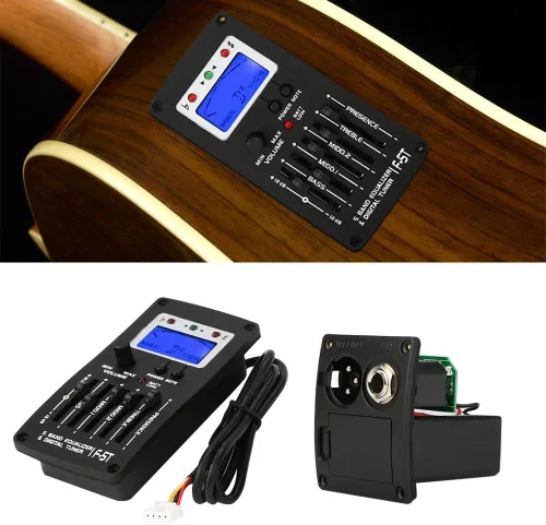 Vista 2 de Tbest Preamplificador de guitarra, ecualizador de preamplificador de guitarra, sintonizador digital F 5T 5 bandas, pastilla de sintonizador digital