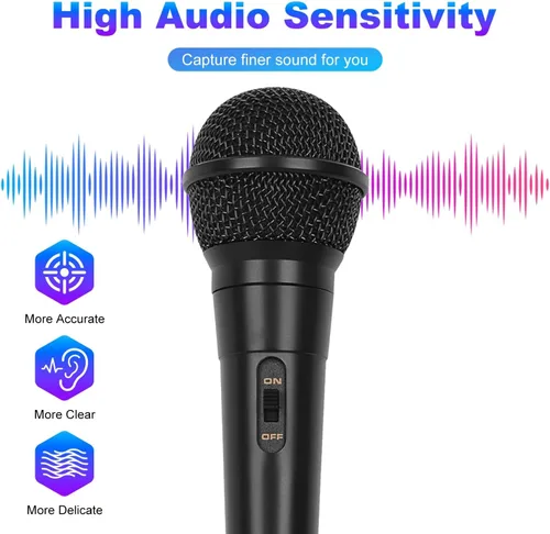 Vista 4 de Micrófono de mano con cable, micrófono vocal dinámico cardioide de mano dual con interruptor de encendido/apagado, cable de 13 pies, conector