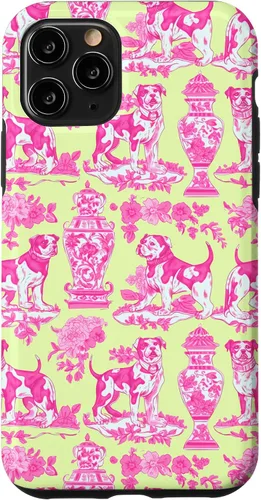Vista 29 de Chinoiserie Dog Yellow Pink Toile Preppy Grandmillennial Case for iPhone 16