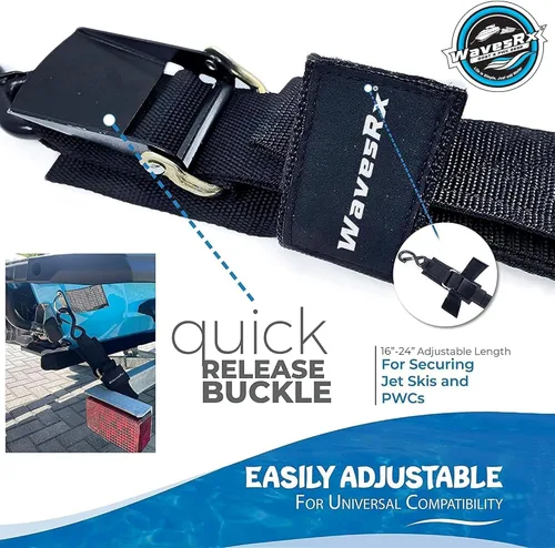 Vista 5 de WavesRx Correas de popa de remolque de barco y moto acuática de alta calidad - Correas marinas - Ajustable a través de hebilla de liberación rápida