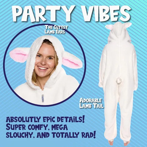 Vista 3 de Funziez! Mameluco de sherpa ajustado para adultos, disfraz de Halloween de animales, traje de cosplay de una pieza de felpa para mujeres y hombres