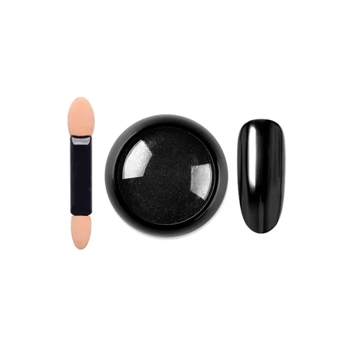 Vista 2 de Polvos holográficos de espejo para uñas, efecto dorado cromado, lentejuelas de polvo metálico puro, gel UV, pigmento de polvo cromado negro