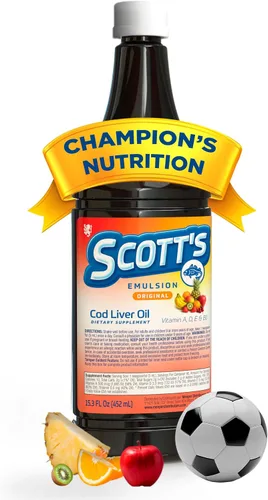 Vista 15 de SCOTT'S EMULSION Aceite de hígado de bacalao líquido para niños, sabor a cereza, apoya el crecimiento, la inmunidad y la salud ósea, rico en omega 3