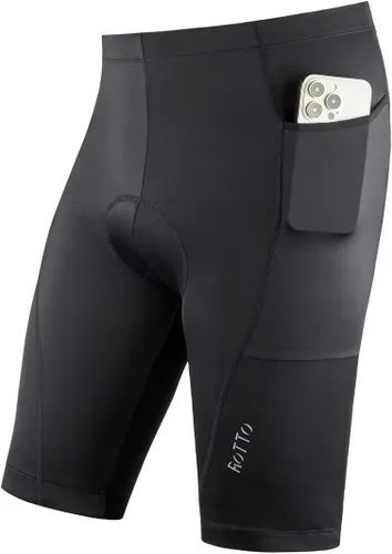 Vista 9 de ROTTO Pantalones cortos de ciclismo para hombre con acolchado de esponja y gel para ciclismo de carretera y MTB 01 Negro/Bolsillos