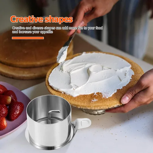 Vista 3 de OSALADI Anillo para pastel, molde redondo de acero inoxidable para mousse de postre con empujador y levantador de anillos de cocina