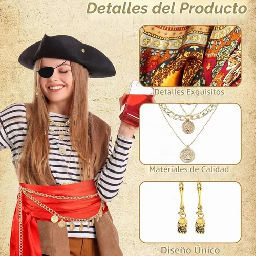 Vista 3 de Pirate Costume Accessories Women Red Patterned