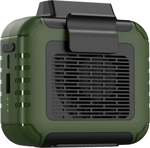 Vista 4 de Mini ventilador de cintura portátil recargable con tiempo de trabajo de 23 horas, flujo de aire fuerte de 6200 RPM, 3 niveles de velocidad
