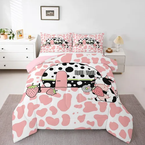 Vista 30 de Juego de ropa de cama con temática de cámper, juego de edredón de cabaña de madera marrón y verde, tamaño matrimonial, 3 piezas, decoración de Multi