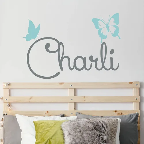 Vista 2 de Calcomanía de pared de mariposa con nombre personalizado, etiqueta de pared de mariposa con nombre personalizado para niñas, letrero de nombre