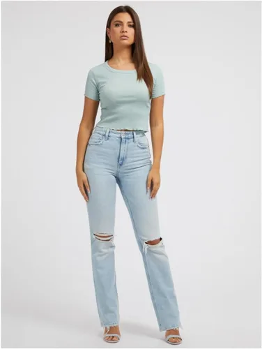 Vista 11 de GUESS Top ahumado de manga corta con cuello redondo para mujer