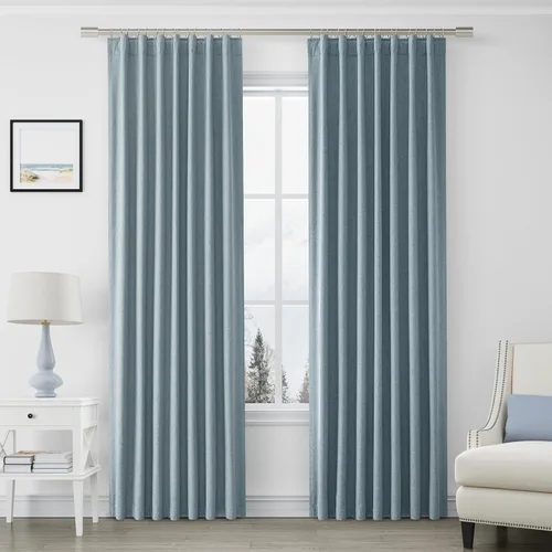 Vista 40 de Joywell - 2 cortinas de lino 100% opacas, con bolsillo para cortinero, trabilla trasera, cinta para ganchos y anillas con clip, con aislamiento