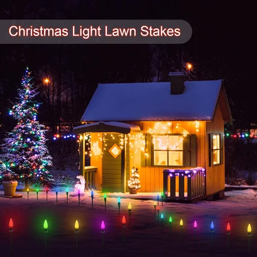 Vista 7 de Estacas de Luces Navideñas de 10 Pulgadas Universales para Patio y Césped, Estacas de Luces Navideñas C7 C9, Estacas de Tierra para Soportes