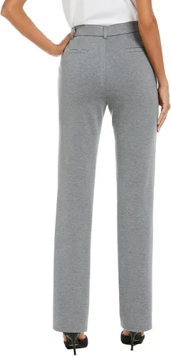 Vista 2 de Pantalones de trabajo elásticos de pierna recta para mujer, pantalones de trabajo, negocios, oficina, pantalones casuales con bolsillos