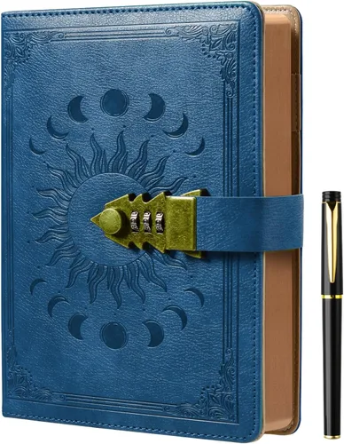 Vista 18 de ZXHQ Diario A5 con candado, 120Gsm 224 Páginas Diario con Cerradura, Juego de Bolígrafos, Borde Marrón, Rellenable, Tapa Dura de Cuero, Bolsillo
