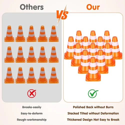 Vista 5 de 30 piezas de conos de tráfico mini, conos mini de 1 pulgada naranja pequeños para señalización de bloqueo de carretera en construcción, juguetes