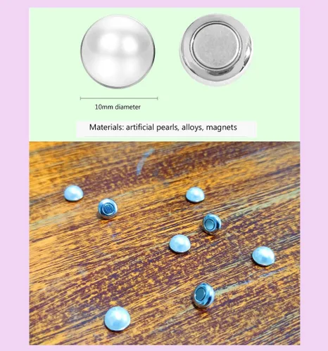 Vista 2 de Velo de novia velo de boda pesos magnéticos de doble cara perlas artificiales, Botón de plata perla redonda blanca