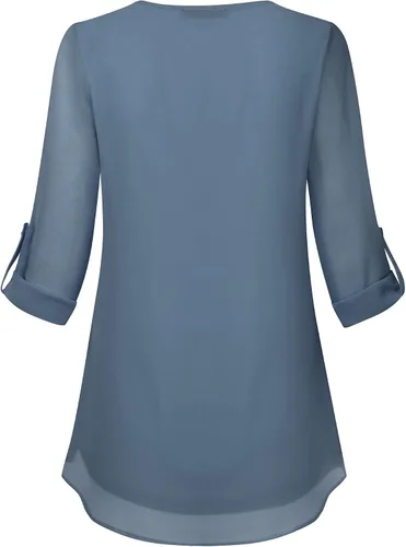 Vista 4 de Bebonnie Blusas de encaje de gasa con cuello en V y manga 34 enrollables para mujer