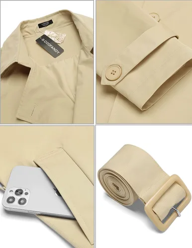 Vista 5 de COOFANDY Gabardina ajustada para hombre, con doble botonadura y cuello de solapa con cinturón