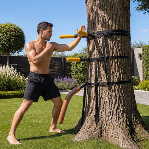 Vista 7 de SYNTECSO Maniquí Wing Chun para entrenamiento de artes marciales, 3 modelos disponibles, montado en la pared o portátil para árbol u objetos blandos