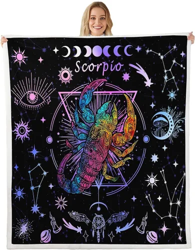 Vista 14 de Manfei Acuario - Manta de astrología trippy para niños y niñas, decoración de habitación de doce constelaciones, manta de forro polar suave