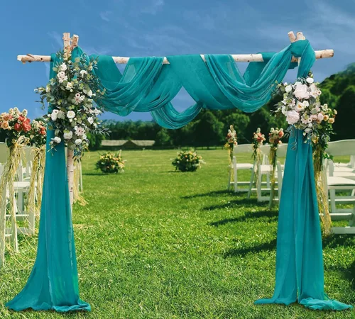 Vista 34 de Warm Home Designs Paquete de Tela para Arco de Boda Tiene 2 Scarves de 216 Pulgadas (18 Pies) en Tela Azul Marino y Blanco para Ceremonia de Boda