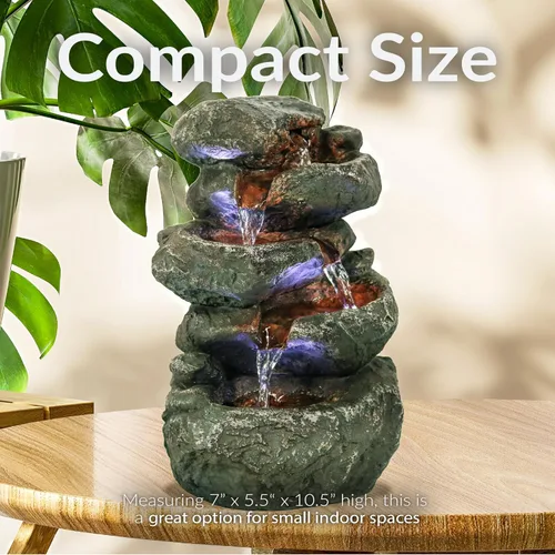 Vista 5 de sunnydaze Stacked Rocas mesa Fuente de agua con luces LED, 10.5 inch Rock Water Fountain with Calm Sounds for Meditation, Indoor Desk Water