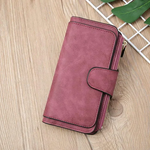 Vista 2 de Surakey Cartera de cuero para mujer, con bloqueo de piel, tarjetero triple para mujer, con tarjetero para tarjetas de identificación, bolsa de gran