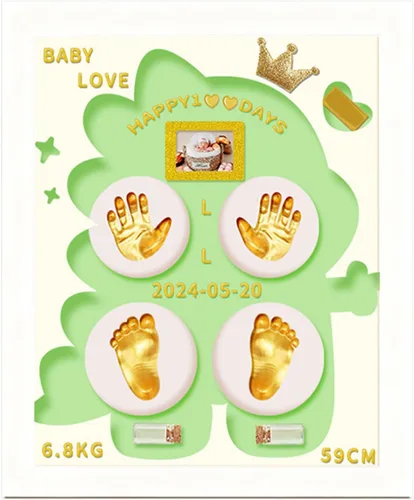Vista 7 de MCstars Kit de manos y huellas para bebé con marco de fotos, marco de recuerdo personalizado para recién nacido, fabricante de huellas y huellas