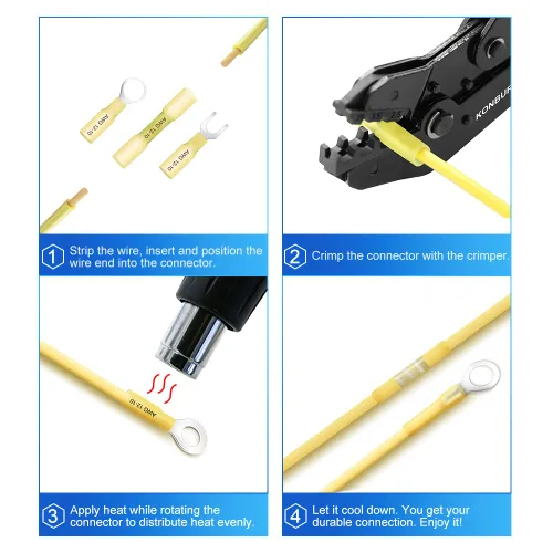 Vista 4 de 580 conectores de cable termorretráctiles – Kit de terminales eléctricos aislados – Surtido de conectores de crimpado automotriz marino impermeable