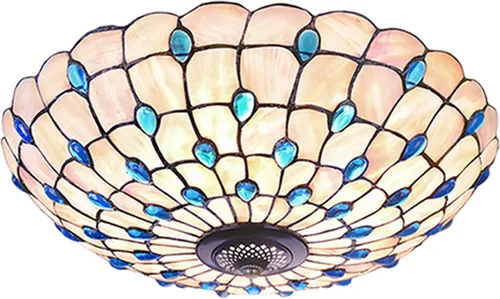 Vista 9 de Tiffany - Lámpara de techo de montaje empotrado, lámpara de techo LED de vitral, hecha a mano con cuentas de vidrio de colores azules
