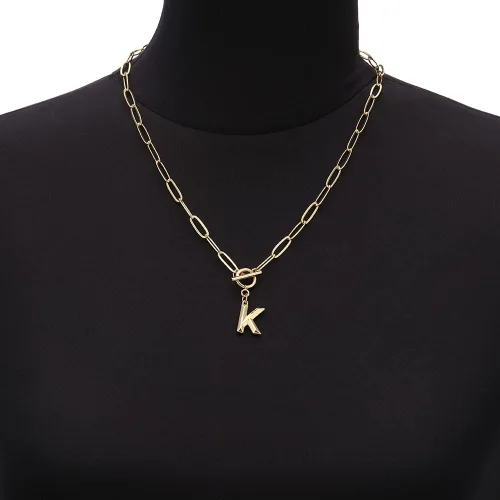 Vista 5 de Eben-Ezer Collar con dije de alfabeto de oro hiphop, con cierre de palanca, cadena gruesa con hebilla OT, Chapado en oro, No es una piedra preciosa
