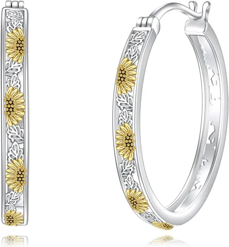 Vista 16 de POPLYKE Aretes de plata de ley con diseño de flores, pequeños aretes tipo huggie, regalo de joyería para mujer A-Daisy